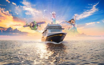 Ilustración promocional del Disney Believe con Buzz Lightyear, Elsa y Mirabel